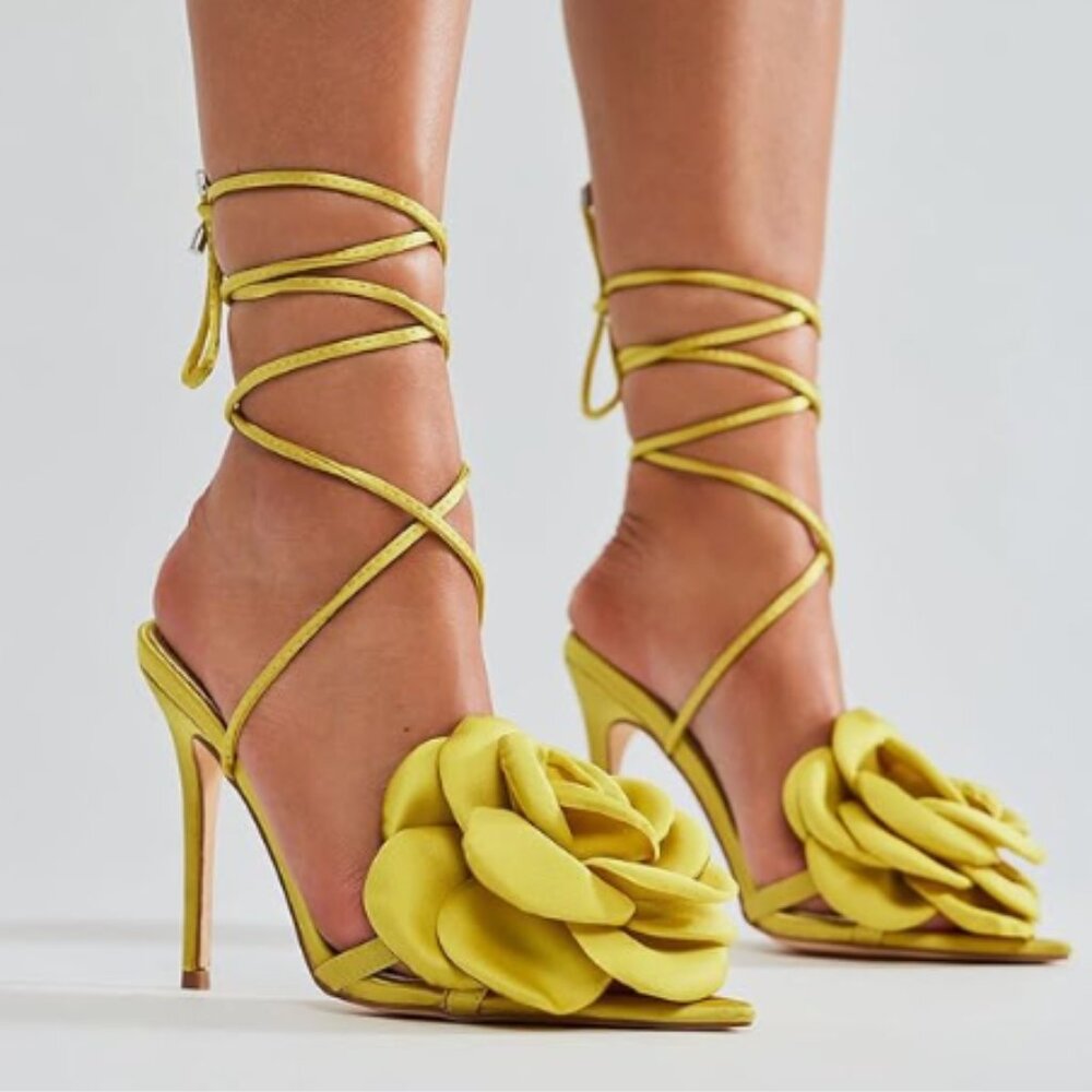 Yellow Strappy Floral Sandals